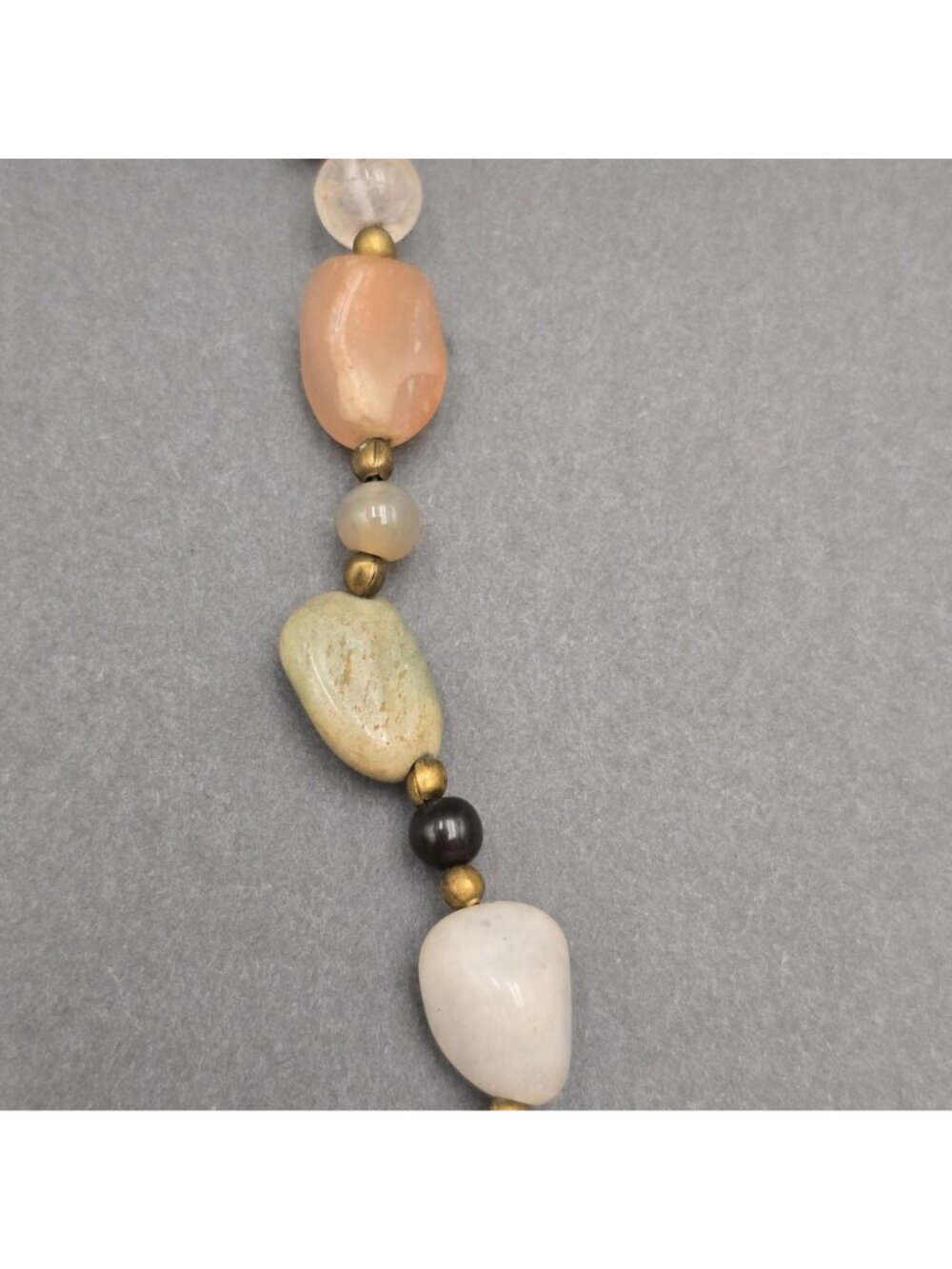 Vintage Multi Gemstone Beggar Bead Necklace 20" Natural Stone Brass Accents - Picture 5 of 11